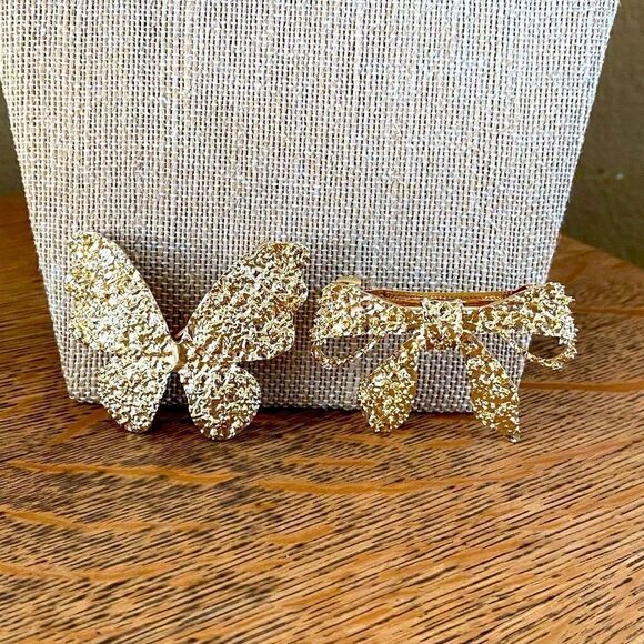 Simply Chrisel Sparkly Gold Bow & Butterfly Hair Clip/Barrette. NWOT - Picture 7 of 13